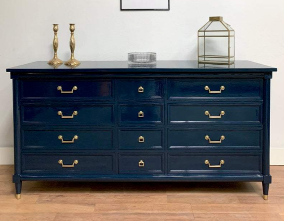 Navy lacquered White Furniture Co Mid Century MCM Dresser McKenna Design Co. Navy lacquered White Furniture Co Mid Century MCM Dresser McKenna Design Co.
