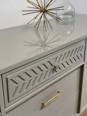 grey dresser brass hardware Graydon Shagreen 9-drawer Dresser