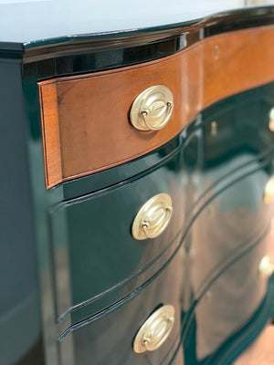 Richmond Biggs Dresser Chest of Drawers in Green Lacquer and Brass McKenna Design Co. Richmond Biggs Dresser Chest of Drawers in Green Lacquer and Brass McKenna Design Co.