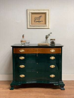 Richmond Biggs Dresser Chest of Drawers in Green Lacquer and Brass McKenna Design Co. Richmond Biggs Dresser Chest of Drawers in Green Lacquer and Brass McKenna Design Co.