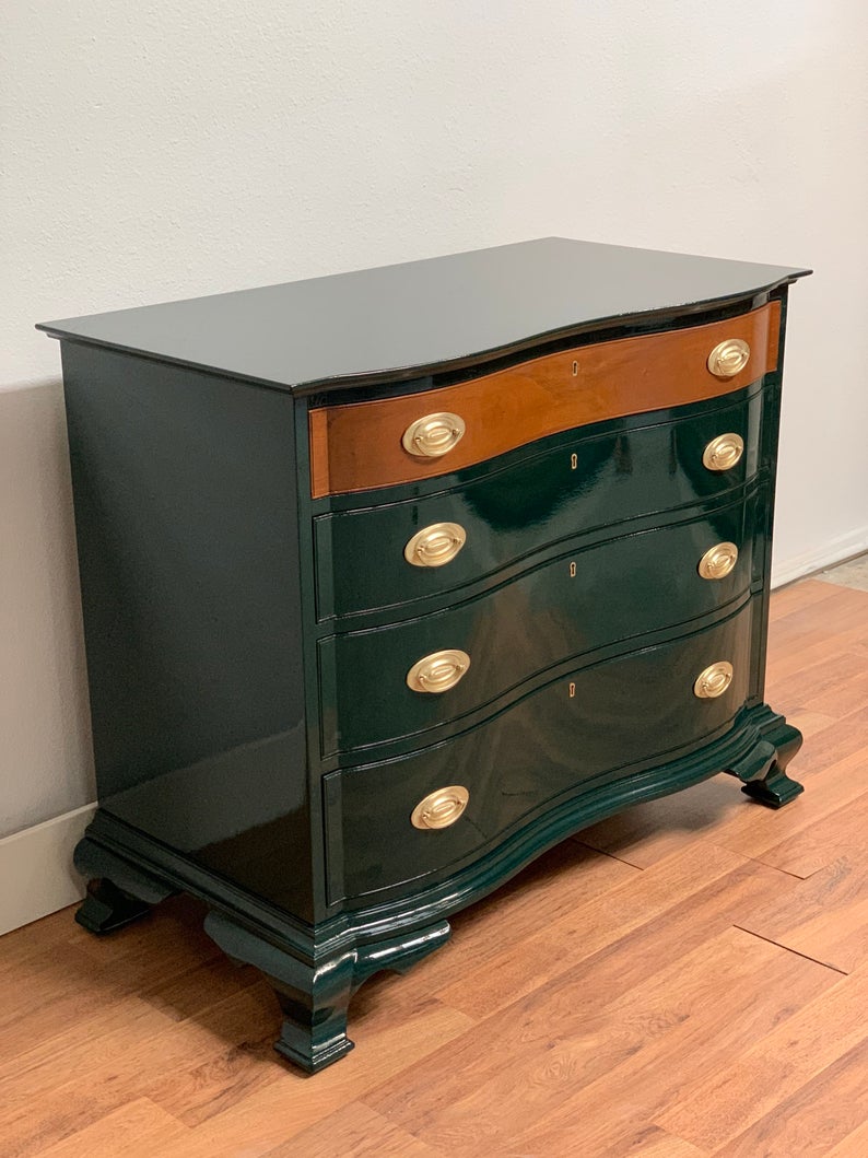 Richmond Biggs Dresser Chest of Drawers in Green Lacquer and Brass